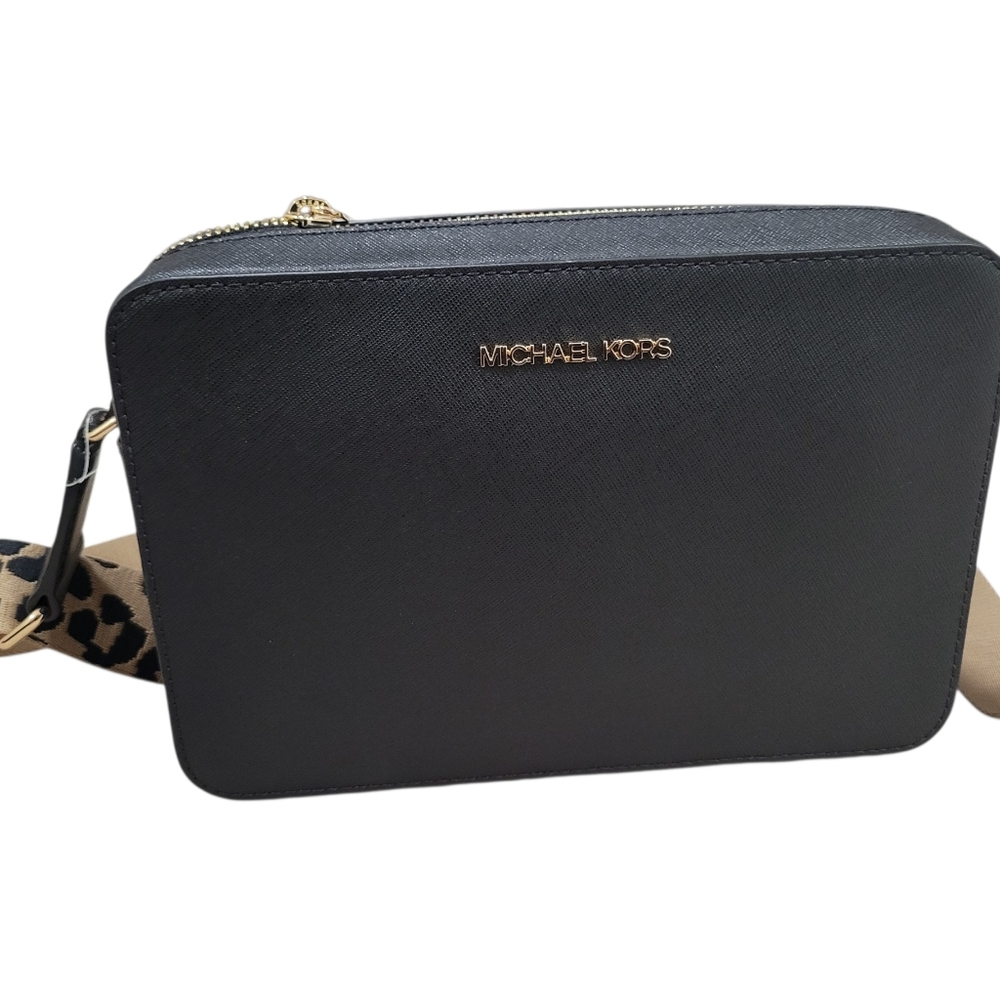 Michael Kors Jet Set Crossbody Bag, Large - Black New ,Animal Print Strap - Picture 2 of 8